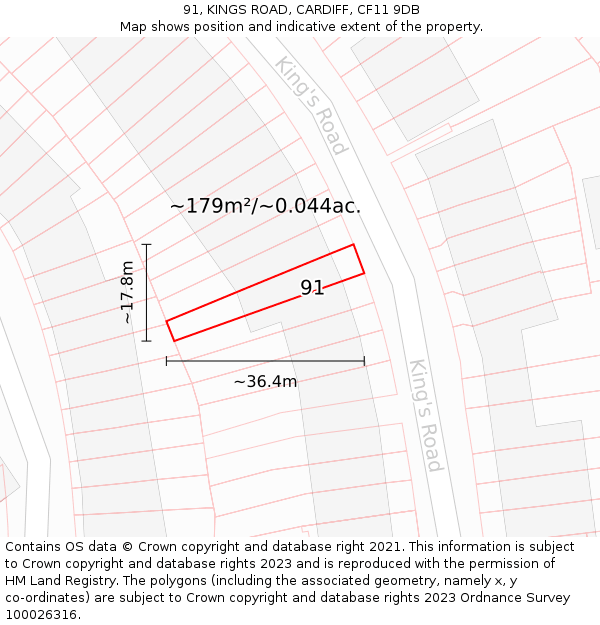 91, KINGS ROAD, CARDIFF, CF11 9DB: Plot and title map