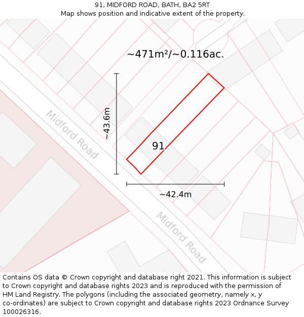 91, MIDFORD ROAD, BATH, BA2 5RT: Plot and title map