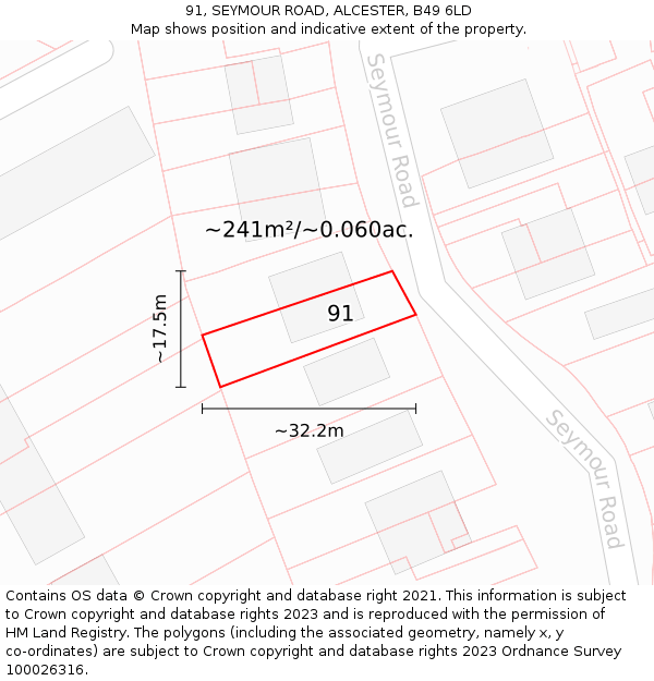 91, SEYMOUR ROAD, ALCESTER, B49 6LD: Plot and title map