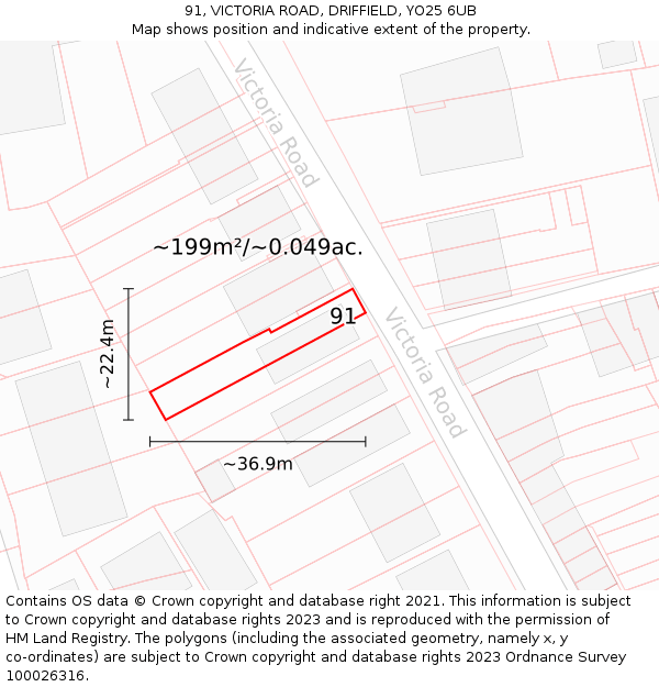 91, VICTORIA ROAD, DRIFFIELD, YO25 6UB: Plot and title map