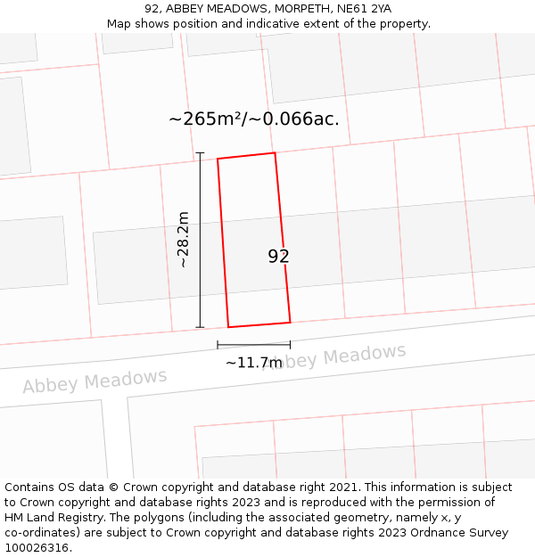 92, ABBEY MEADOWS, MORPETH, NE61 2YA: Plot and title map