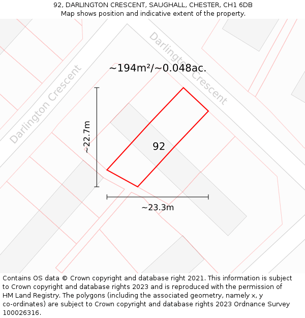 92, DARLINGTON CRESCENT, SAUGHALL, CHESTER, CH1 6DB: Plot and title map