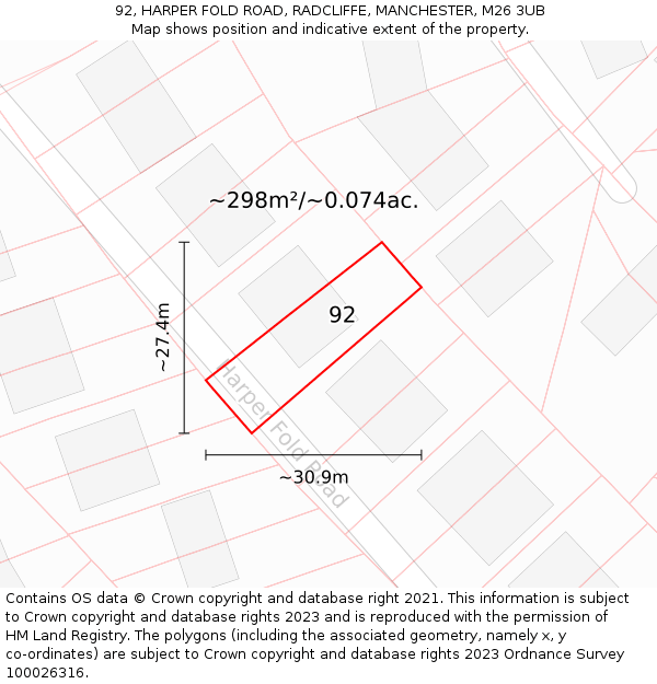 92, HARPER FOLD ROAD, RADCLIFFE, MANCHESTER, M26 3UB: Plot and title map