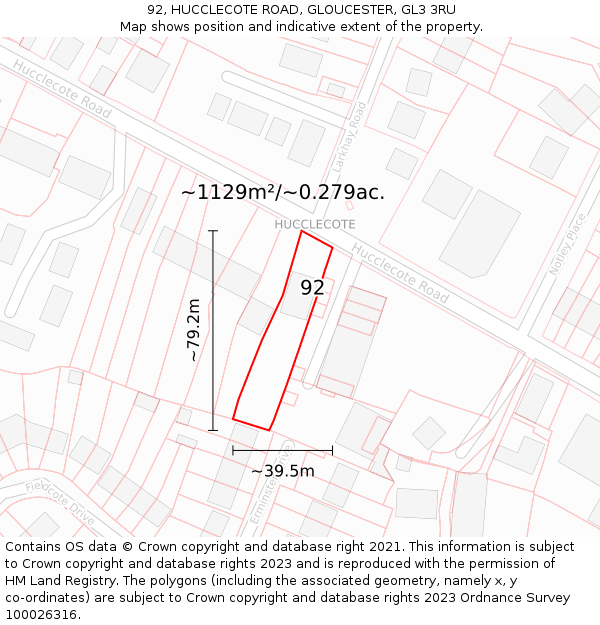 92, HUCCLECOTE ROAD, GLOUCESTER, GL3 3RU: Plot and title map