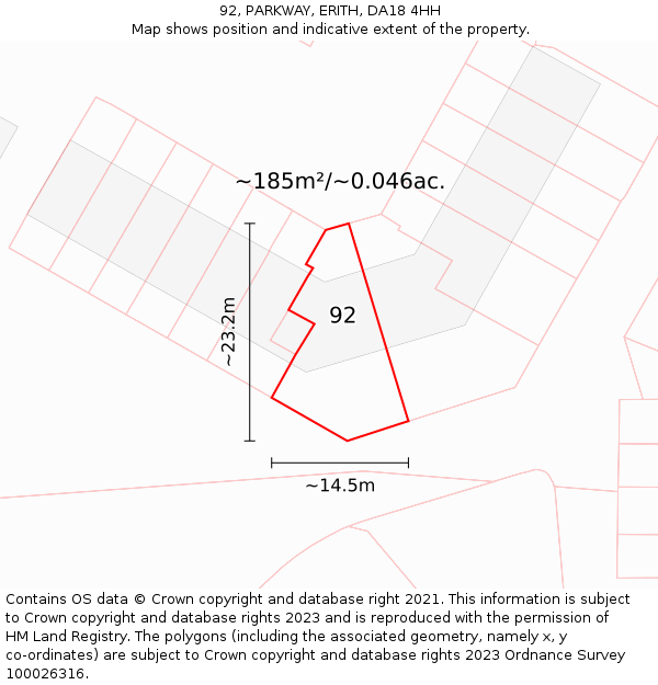 92, PARKWAY, ERITH, DA18 4HH: Plot and title map