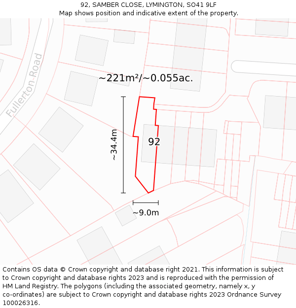 92, SAMBER CLOSE, LYMINGTON, SO41 9LF: Plot and title map