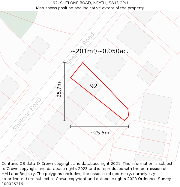 92, SHELONE ROAD, NEATH, SA11 2PU: Plot and title map