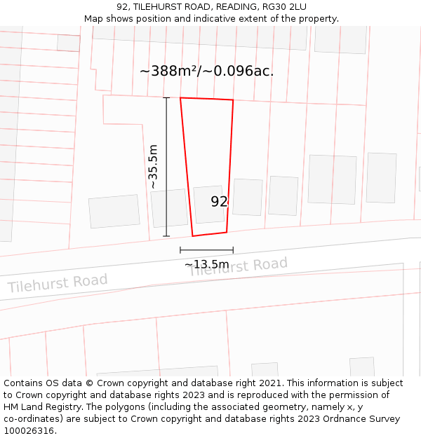 92, TILEHURST ROAD, READING, RG30 2LU: Plot and title map