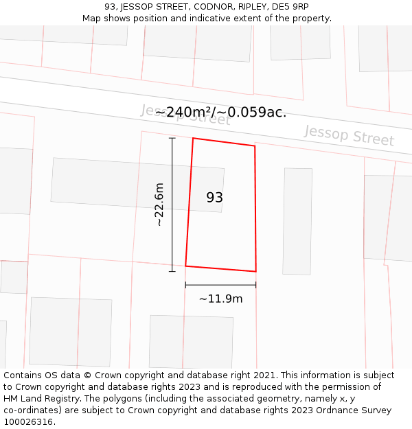 93, JESSOP STREET, CODNOR, RIPLEY, DE5 9RP: Plot and title map