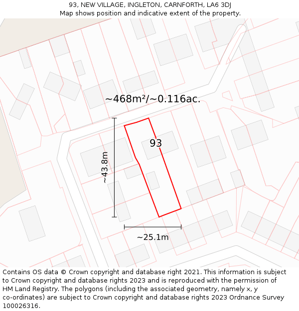 93, NEW VILLAGE, INGLETON, CARNFORTH, LA6 3DJ: Plot and title map