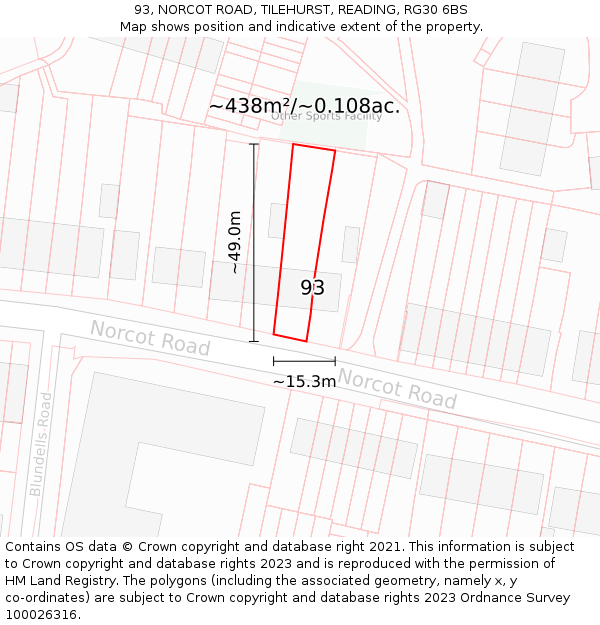 93, NORCOT ROAD, TILEHURST, READING, RG30 6BS: Plot and title map
