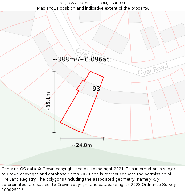 93, OVAL ROAD, TIPTON, DY4 9RT: Plot and title map
