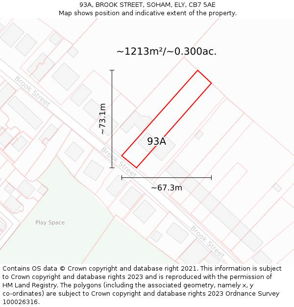 93A, BROOK STREET, SOHAM, ELY, CB7 5AE: Plot and title map