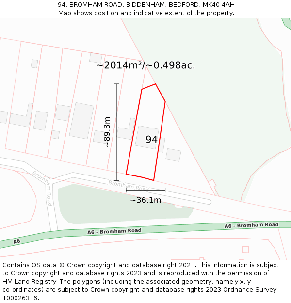 94, BROMHAM ROAD, BIDDENHAM, BEDFORD, MK40 4AH: Plot and title map