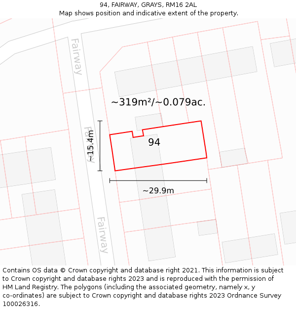 94, FAIRWAY, GRAYS, RM16 2AL: Plot and title map