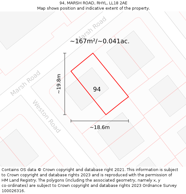 94, MARSH ROAD, RHYL, LL18 2AE: Plot and title map