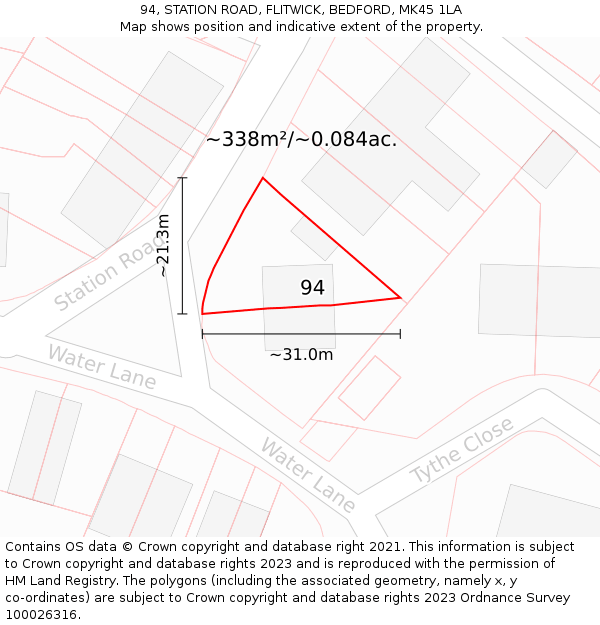 94, STATION ROAD, FLITWICK, BEDFORD, MK45 1LA: Plot and title map