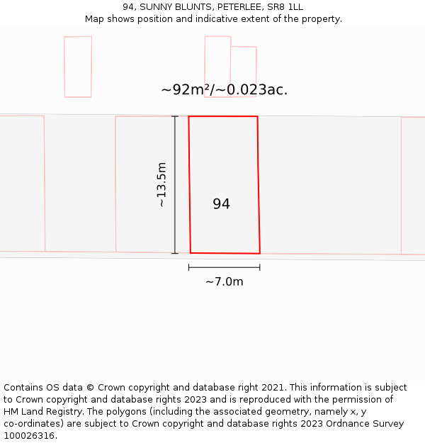 94, SUNNY BLUNTS, PETERLEE, SR8 1LL: Plot and title map