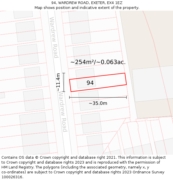 94, WARDREW ROAD, EXETER, EX4 1EZ: Plot and title map