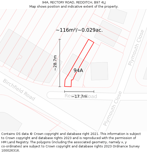 94A, RECTORY ROAD, REDDITCH, B97 4LJ: Plot and title map