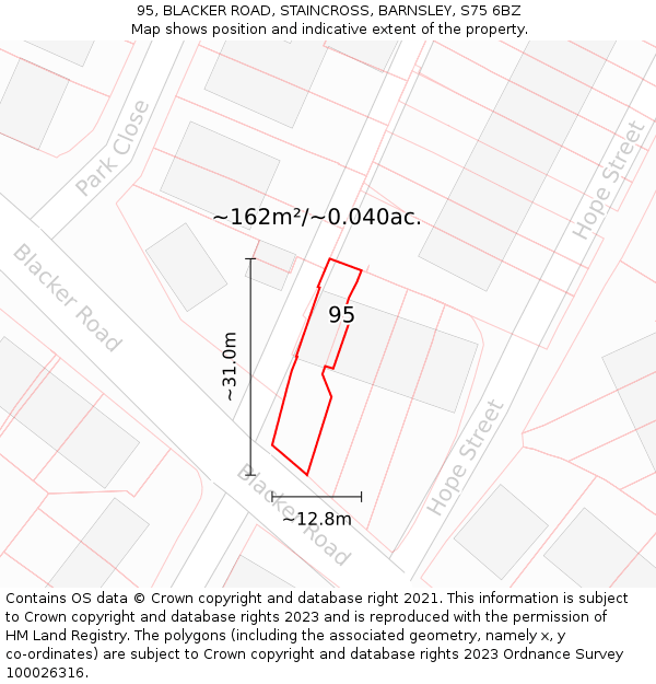 95, BLACKER ROAD, STAINCROSS, BARNSLEY, S75 6BZ: Plot and title map