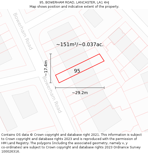 95, BOWERHAM ROAD, LANCASTER, LA1 4HJ: Plot and title map