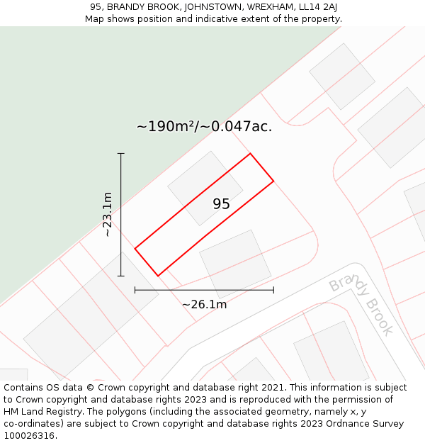 95, BRANDY BROOK, JOHNSTOWN, WREXHAM, LL14 2AJ: Plot and title map