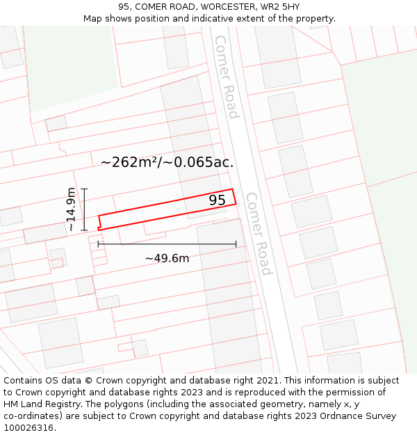 95, COMER ROAD, WORCESTER, WR2 5HY: Plot and title map