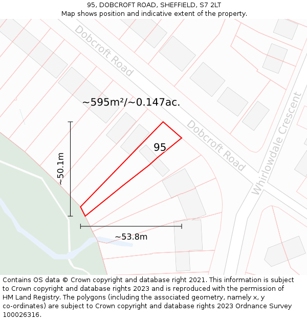 95, DOBCROFT ROAD, SHEFFIELD, S7 2LT: Plot and title map