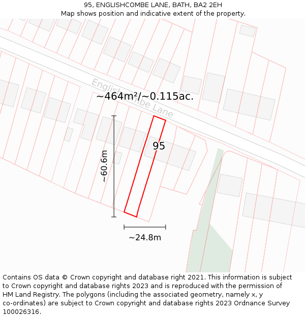 95, ENGLISHCOMBE LANE, BATH, BA2 2EH: Plot and title map