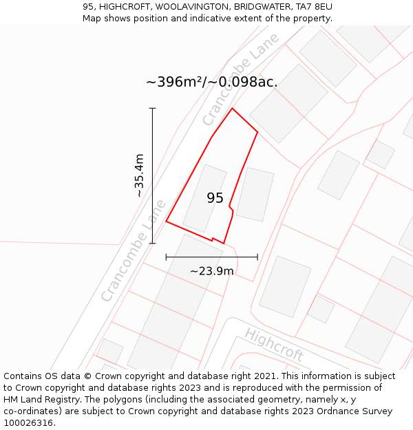 95, HIGHCROFT, WOOLAVINGTON, BRIDGWATER, TA7 8EU: Plot and title map