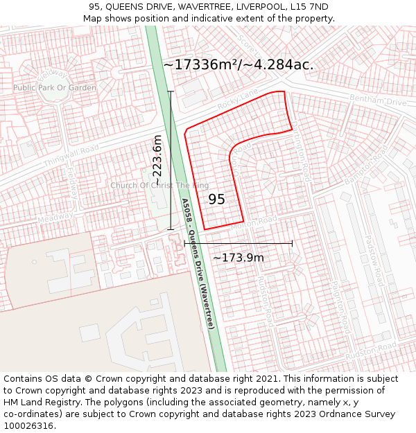 95, QUEENS DRIVE, WAVERTREE, LIVERPOOL, L15 7ND: Plot and title map