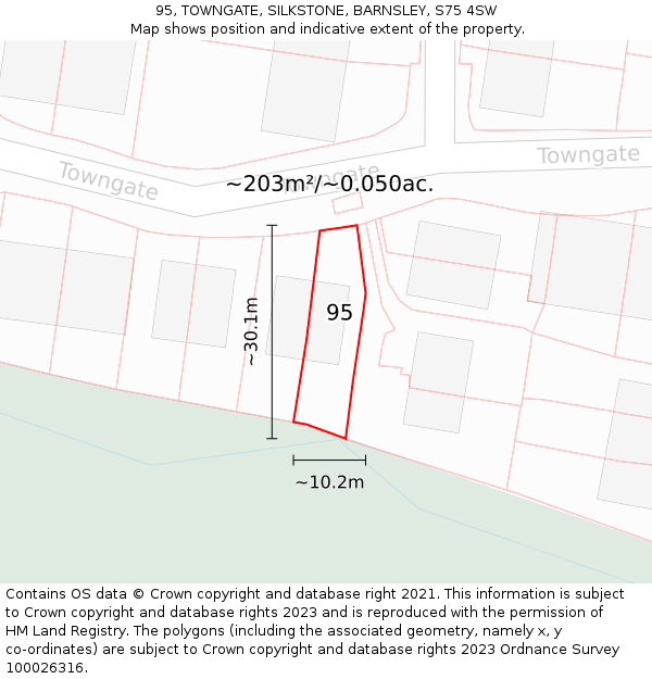 95, TOWNGATE, SILKSTONE, BARNSLEY, S75 4SW: Plot and title map
