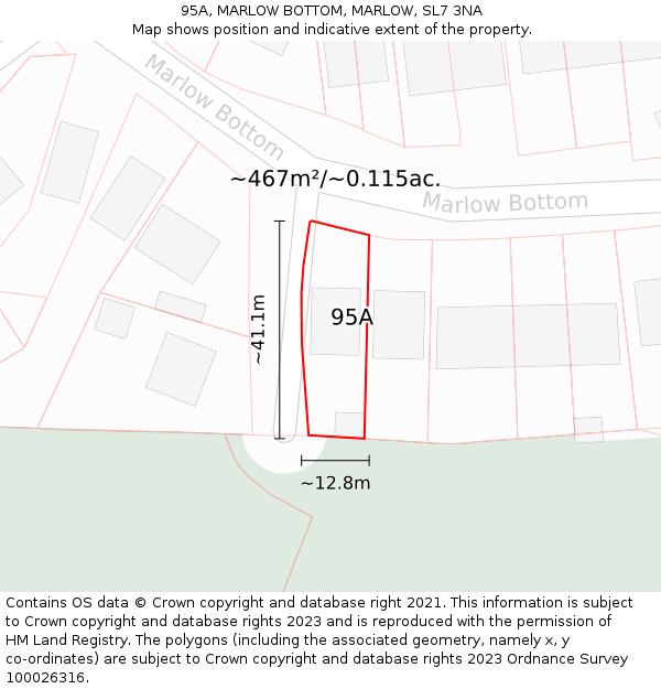 95A, MARLOW BOTTOM, MARLOW, SL7 3NA: Plot and title map