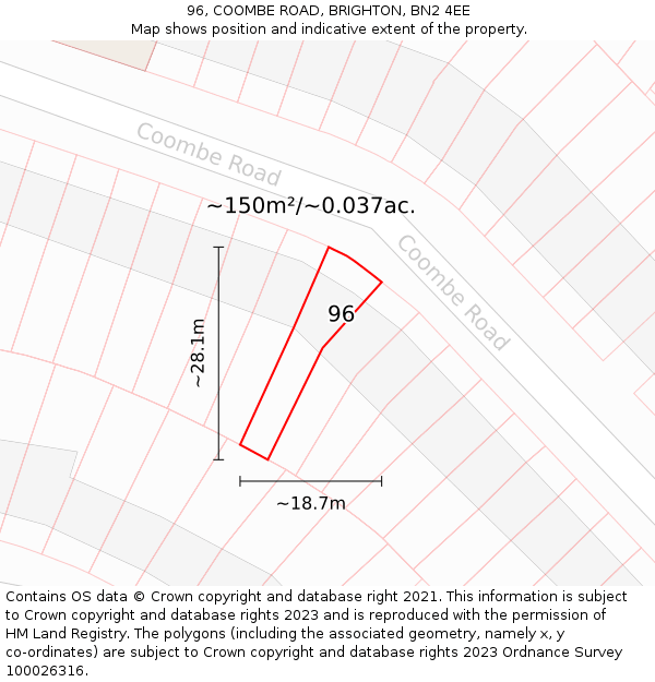 96, COOMBE ROAD, BRIGHTON, BN2 4EE: Plot and title map