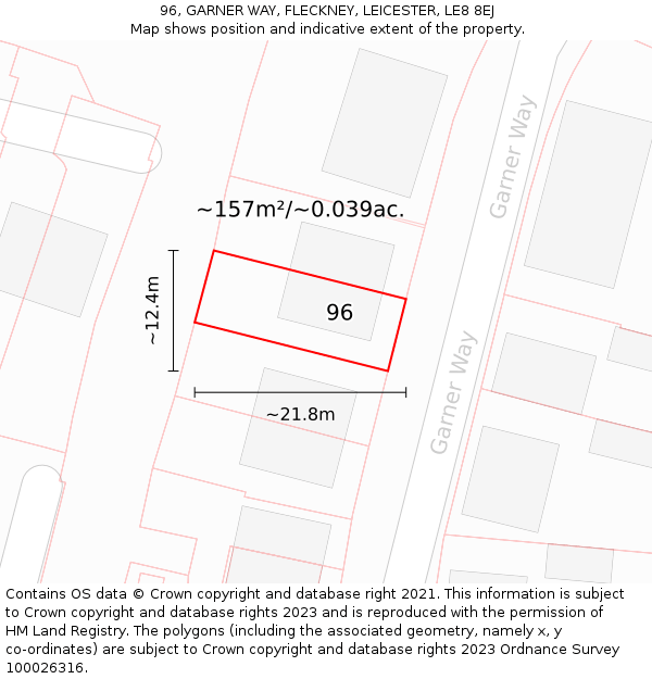 96, GARNER WAY, FLECKNEY, LEICESTER, LE8 8EJ: Plot and title map