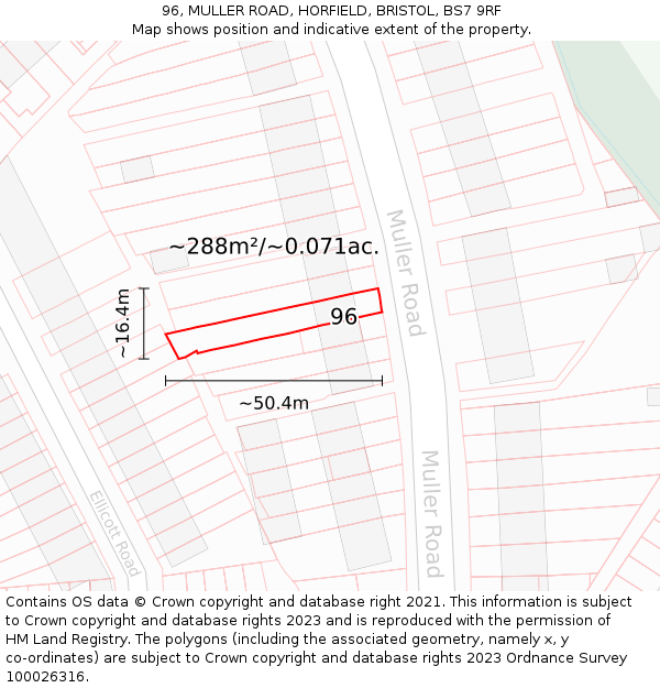 96, MULLER ROAD, HORFIELD, BRISTOL, BS7 9RF: Plot and title map