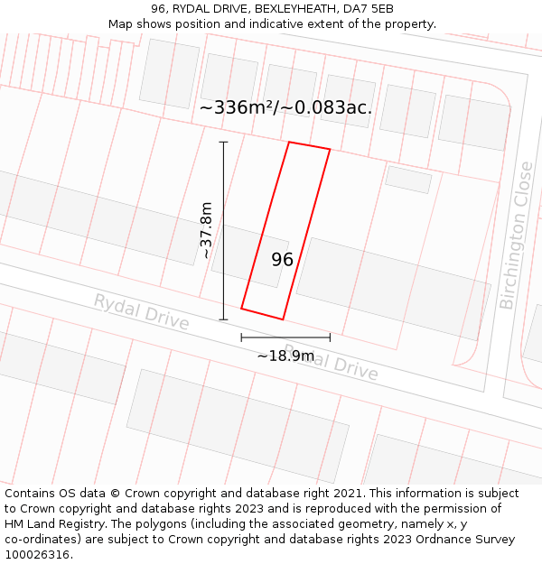 96, RYDAL DRIVE, BEXLEYHEATH, DA7 5EB: Plot and title map
