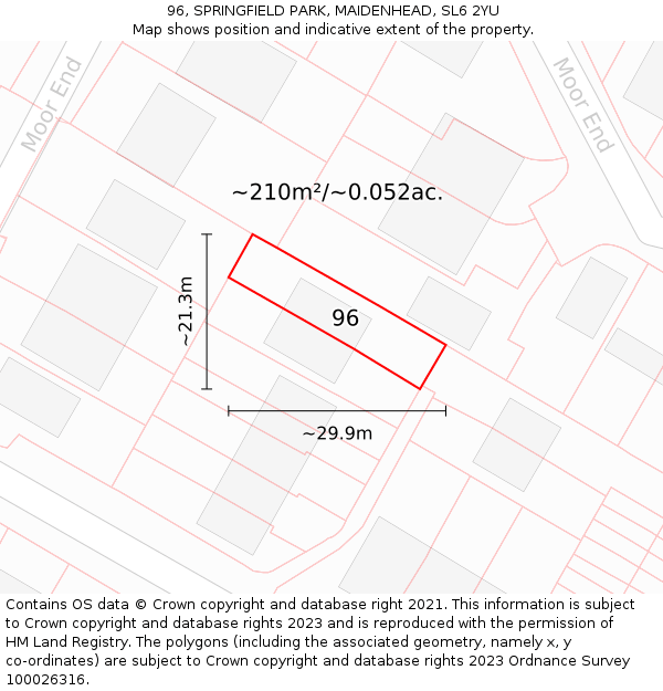 96, SPRINGFIELD PARK, MAIDENHEAD, SL6 2YU: Plot and title map