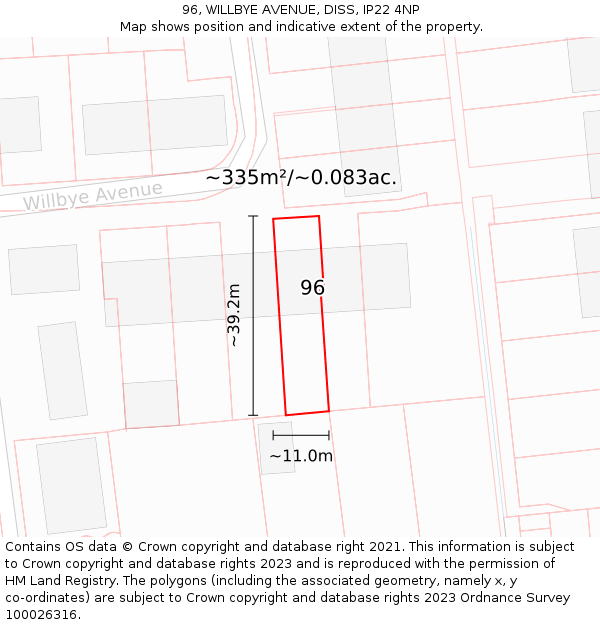 96, WILLBYE AVENUE, DISS, IP22 4NP: Plot and title map