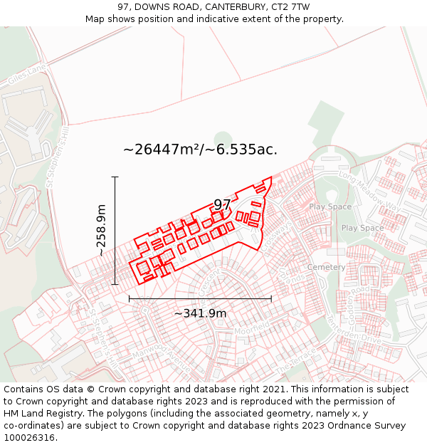 97, DOWNS ROAD, CANTERBURY, CT2 7TW: Plot and title map