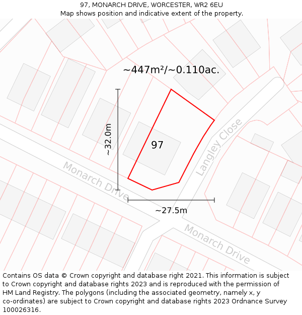 97, MONARCH DRIVE, WORCESTER, WR2 6EU: Plot and title map