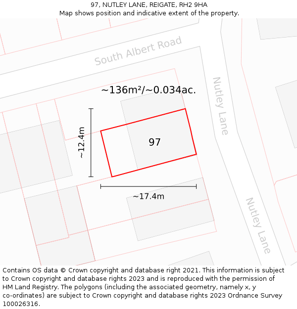 97, NUTLEY LANE, REIGATE, RH2 9HA: Plot and title map