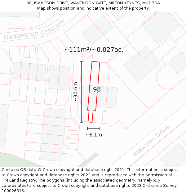 98, ISAACSON DRIVE, WAVENDON GATE, MILTON KEYNES, MK7 7SA: Plot and title map