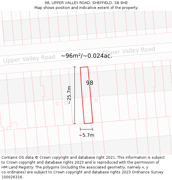 98, UPPER VALLEY ROAD, SHEFFIELD, S8 9HE: Plot and title map