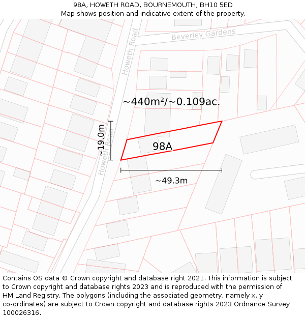 98A, HOWETH ROAD, BOURNEMOUTH, BH10 5ED: Plot and title map