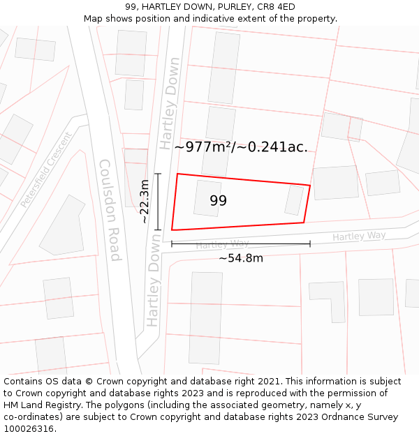 99, HARTLEY DOWN, PURLEY, CR8 4ED: Plot and title map