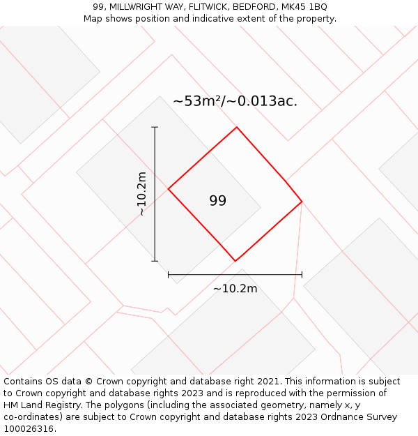 99, MILLWRIGHT WAY, FLITWICK, BEDFORD, MK45 1BQ: Plot and title map