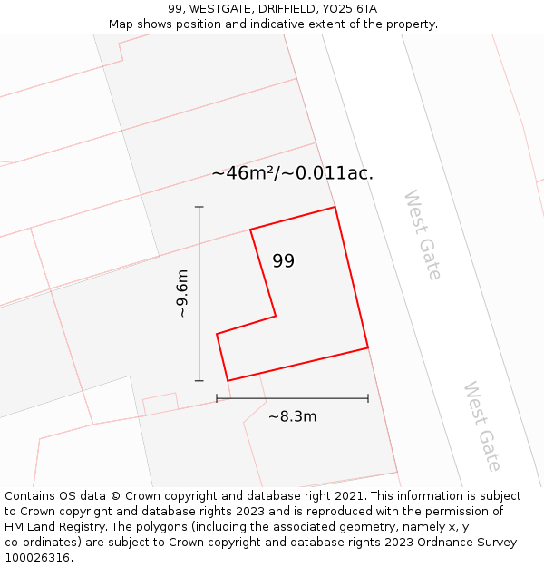 99, WESTGATE, DRIFFIELD, YO25 6TA: Plot and title map