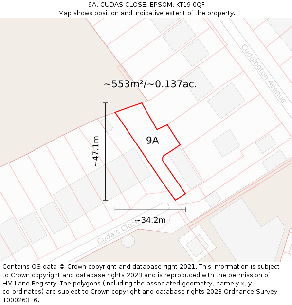 9A, CUDAS CLOSE, EPSOM, KT19 0QF: Plot and title map